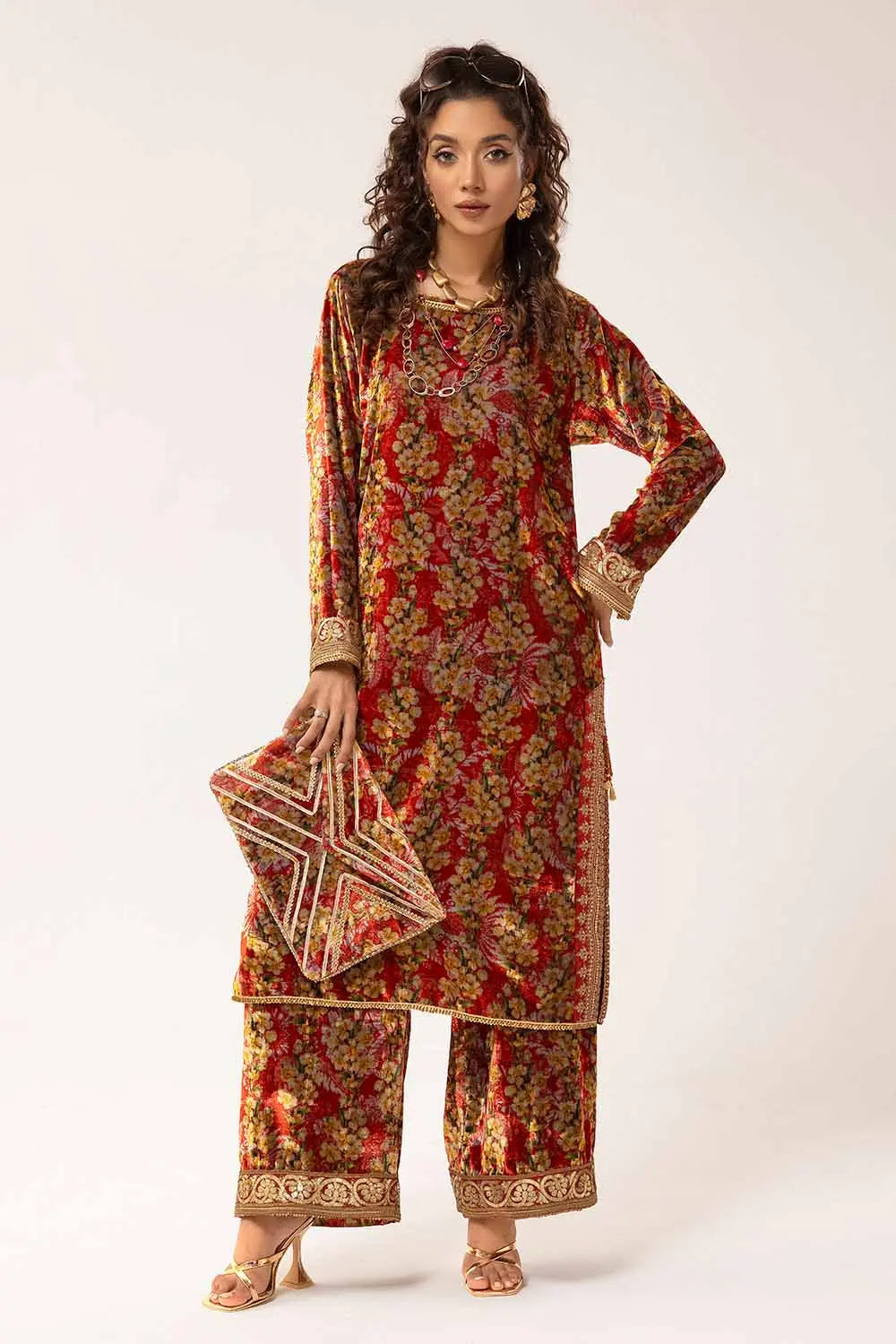 Gul Ahmed Original | 2 Piece Unstitched Embroidered Velvet Suit