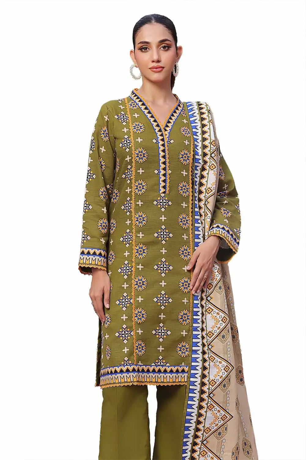 Gul Ahmed Original | 3 Piece Unstitched Printed Khaddar Suit