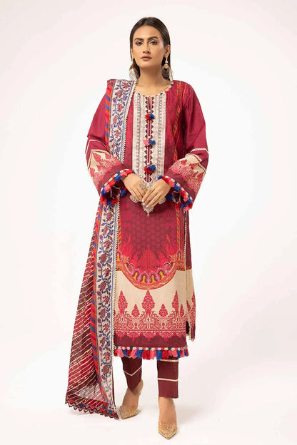 Gul Ahmed Original | 3 Piece Unstitched Printed Corduroy Suit with Printed Cotton Net Dupatta