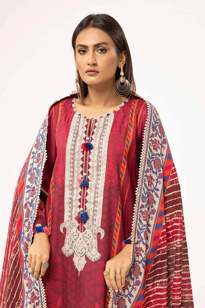 Gul Ahmed Original | 3 Piece Unstitched Printed Corduroy Suit with Printed Cotton Net Dupatta